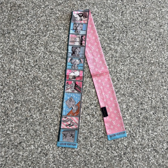 Louis Vuitton Accessories - Louis Vuitton Pink & Blue Bandeau Twill Scarf
